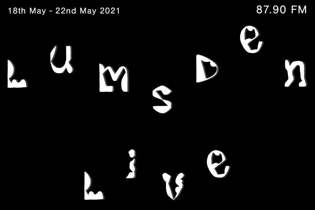 White wiggly text on a black background reads 'Lumsden Live 87.9'